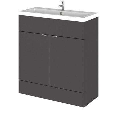 Hudson Reed Fusion Floor Standing 2 Door Vanity Unit & Polymarble Basin, Stylish Vanity Unit With Basin, Gloss Grey, 800mm - image 1