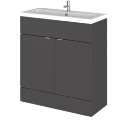 Hudson Reed Fusion Floor Standing 2 Door Vanity Unit & Polymarble Basin, Stylish Vanity Unit With Basin, Gloss Grey, 800mm - thumbnail 1