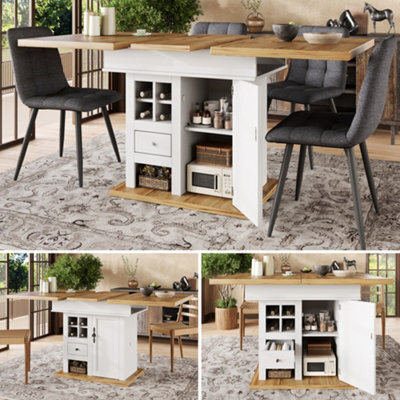 Btm Telescopic Dining Table, 110 140X80Cm, Foldable Kitchen Table With Wine Rack And Drawers, Space Saving, Seats 4 6 - image 1