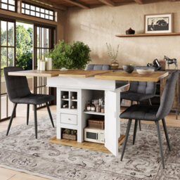 Btm Telescopic Dining Table, 110 140X80Cm, Foldable Kitchen Table With Wine Rack And Drawers, Space Saving, Seats 4 6 - thumbnail 2