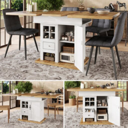 Btm Telescopic Dining Table, 110 140X80Cm, Foldable Kitchen Table With Wine Rack And Drawers, Space Saving, Seats 4 6 - thumbnail 1