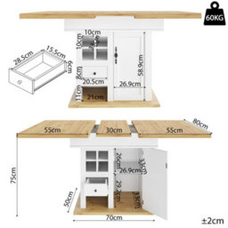 Btm Telescopic Dining Table, 110 140X80Cm, Foldable Kitchen Table With Wine Rack And Drawers, Space Saving, Seats 4 6 - thumbnail 6
