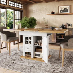 Btm Telescopic Dining Table, 110 140X80Cm, Foldable Kitchen Table With Wine Rack And Drawers, Space Saving, Seats 4 6 - thumbnail 5