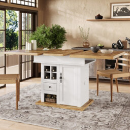 Btm Telescopic Dining Table, 110 140X80Cm, Foldable Kitchen Table With Wine Rack And Drawers, Space Saving, Seats 4 6 - thumbnail 4