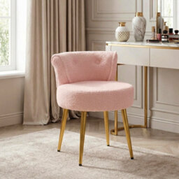 Living And Home Pink Teddy Fleece Dressing Table Stool With Gold Iron Legs,  43Cm W X 45Cm D X 55Cm H by B&Q | uFurnish.com