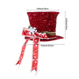 Living And Home Red Sequin Christmas Tree Topper Hat With Bow Snowflake Festive Xmas Tree Top Decoration - thumbnail 8