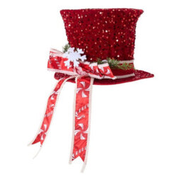 Living And Home Red Sequin Christmas Tree Topper Hat With Bow Snowflake Festive Xmas Tree Top Decoration - thumbnail 5
