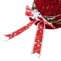 Living And Home Red Sequin Christmas Tree Topper Hat With Bow Snowflake Festive Xmas Tree Top Decoration - thumbnail 6