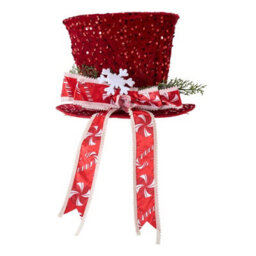 Living And Home Red Sequin Christmas Tree Topper Hat With Bow Snowflake Festive Xmas Tree Top Decoration - thumbnail 4
