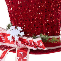 Living And Home Red Sequin Christmas Tree Topper Hat With Bow Snowflake Festive Xmas Tree Top Decoration - thumbnail 7