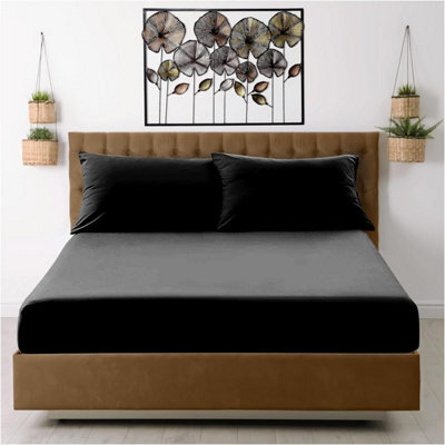 Gc Gaveno Cavailia Percale Deep Fitted Sheet Super King Black Extra Deep Pocket 16 Inch (40 Cm) - image 1