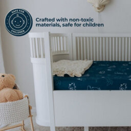 MHG Living 100% Cotton Jersey Fitted Cot Sheet - Soft And Breathable Baby Bedding - Denim Blue & Dino - Fits 120X60Cm - thumbnail 4