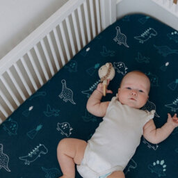 MHG Living 100% Cotton Jersey Fitted Cot Sheet - Soft And Breathable Baby Bedding - Denim Blue & Dino - Fits 120X60Cm - thumbnail 6