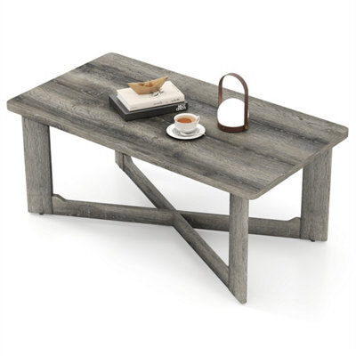 Coffee Table Solid Rubber Wood X-Shaped Base Gray - image 1