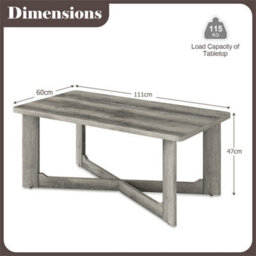 Coffee Table Solid Rubber Wood X-Shaped Base Gray - thumbnail 2