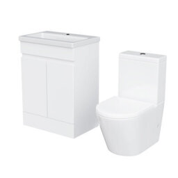 Nes Home Flat Pack 600mm Gloss White Basin Vanity & Close Coupled Rimless Toilet Set - thumbnail 8