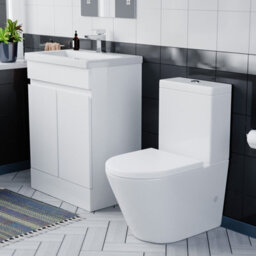 Nes Home Flat Pack 600mm Gloss White Basin Vanity & Close Coupled Rimless Toilet Set - thumbnail 2