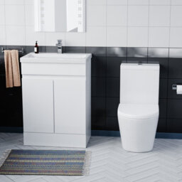 Nes Home Flat Pack 600mm Gloss White Basin Vanity & Close Coupled Rimless Toilet Set - thumbnail 3