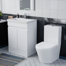 Nes Home Flat Pack 600mm Gloss White Basin Vanity & Close Coupled Rimless Toilet Set - thumbnail 1