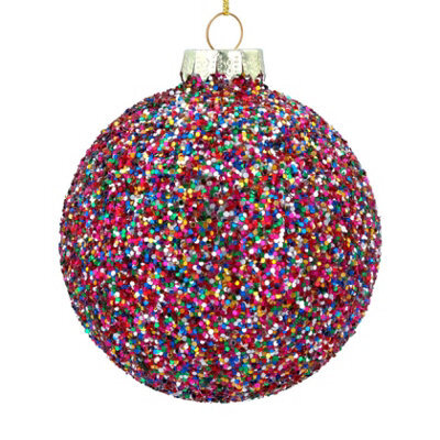 Gisela Graham Christmas Multicoloured Glitter Tree Bauble, Medium 9 X 7.5 Cm, Gold Twine