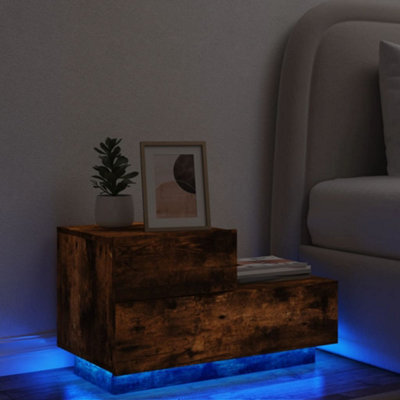Berkfield Bedside Cabinet With Led Lights Smoked Oak 70X36X40.5 Cm - image 1