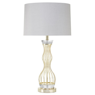 Orsina Curved Wireframe Table Lamp With Crystal Bands, Grey Fabric Shade Accent Light, Decorative Lighting Fixture - image 1