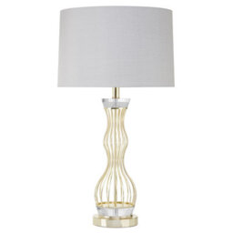 Orsina Curved Wireframe Table Lamp With Crystal Bands, Grey Fabric Shade Accent Light, Decorative Lighting Fixture