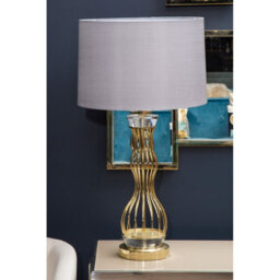 Orsina Curved Wireframe Table Lamp With Crystal Bands, Grey Fabric Shade Accent Light, Decorative Lighting Fixture - thumbnail 2