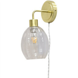 First Choice Lighting Set Of 2 Toby - Satin Brass Plug In Wall Lights Fluted Shades - thumbnail 3