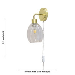 First Choice Lighting Set Of 2 Toby - Satin Brass Plug In Wall Lights Fluted Shades - thumbnail 6