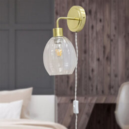 First Choice Lighting Set Of 2 Toby - Satin Brass Plug In Wall Lights Fluted Shades - thumbnail 4