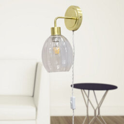 First Choice Lighting Set Of 2 Toby - Satin Brass Plug In Wall Lights Fluted Shades - thumbnail 5
