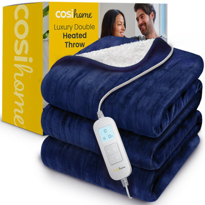 Cosi Home Double Fleece & Sherpa Electric Heated Throw - Navy - image 1