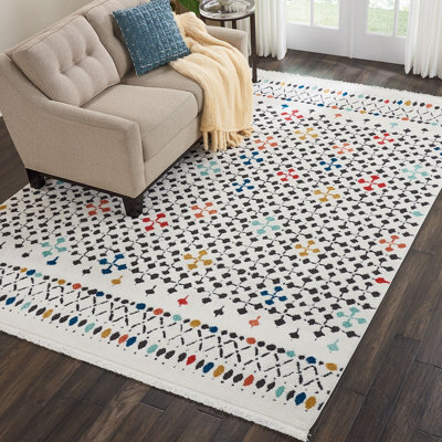 White Modern Shaggy Moroccan Geometric Dining Room Bedroom & Living Room Rug-282Cm X 389Cm