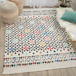 White Modern Shaggy Moroccan Geometric Dining Room Bedroom & Living Room Rug-282Cm X 389Cm - thumbnail 2