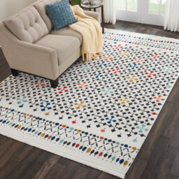 White Modern Shaggy Moroccan Geometric Dining Room Bedroom & Living Room Rug-282Cm X 389Cm - thumbnail 1