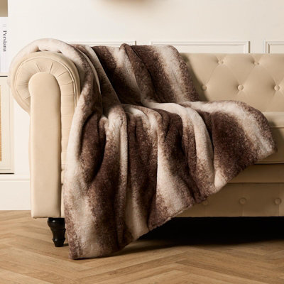 Ohs Stripe Faux Fur Throw, Brown - 125 X 150Cm - image 1