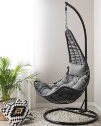 Beliani Hanging Chair Atri Ii Pe Rattan Black - thumbnail 2