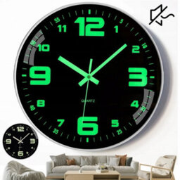 "12"" Round Wall Clock Glow Schlafzimmer Silent Quartz Clock In The Dark Luminous" - thumbnail 6