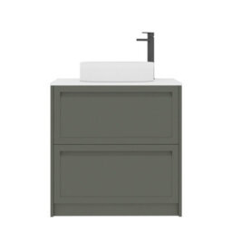 Royal Bathrooms Royal Bathroom Elmore 800mm Matt Green Freestanding Bathroom Vanity Unit 2 Drawer Plain White Worktop With Lyon Basin - thumbnail 7