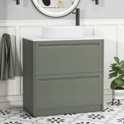 Royal Bathrooms Royal Bathroom Elmore 800mm Matt Green Freestanding Bathroom Vanity Unit 2 Drawer Plain White Worktop With Lyon Basin - thumbnail 1