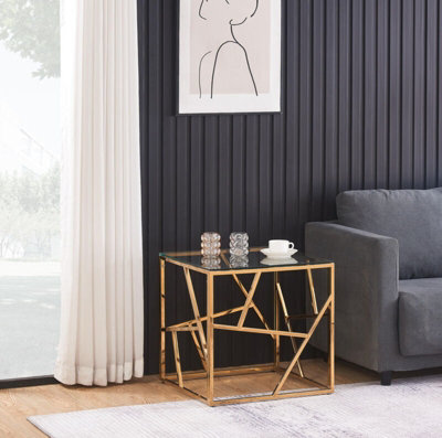 Comfy Living Glass And Gold Metal Square End Table Side Table - image 1