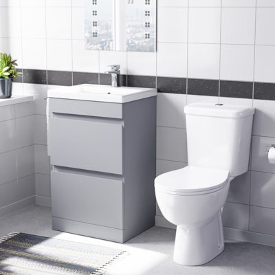 Nes Home 500mm 2 Drawers Matte Grey Basin Vanity Unit & Close Coupled Toilet - image 1