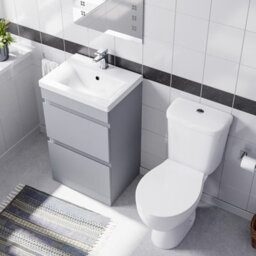 Nes Home 500mm 2 Drawers Matte Grey Basin Vanity Unit & Close Coupled Toilet - thumbnail 3