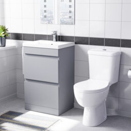 Nes Home 500mm 2 Drawers Matte Grey Basin Vanity Unit & Close Coupled Toilet - thumbnail 1