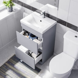 Nes Home 500mm 2 Drawers Matte Grey Basin Vanity Unit & Close Coupled Toilet - thumbnail 4