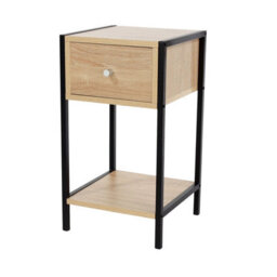 Core Products Kelly One Drawer Compact Bedside Cabinet In Oak Effect With Metal Frame - Modern Bedside Table - thumbnail 1