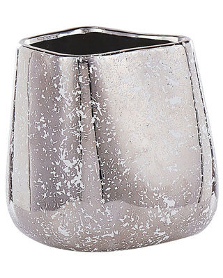 Wyld And Coco Silver Stoneware Vase 20 Cm - Asymmetrical Sculptural Design With White Speckle Finish - image 1