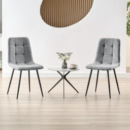 Longtoo Set Of 2 Linen Upholstered Dining Chairs With High Back And Modern Design,grey