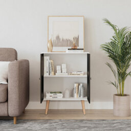 Urbn-Living Urbnliving 60Cm Height 2 Tier White Wooden Bookcase With Black Door Scandinavian Style Beech Legs Bedroom Shelf - thumbnail 2